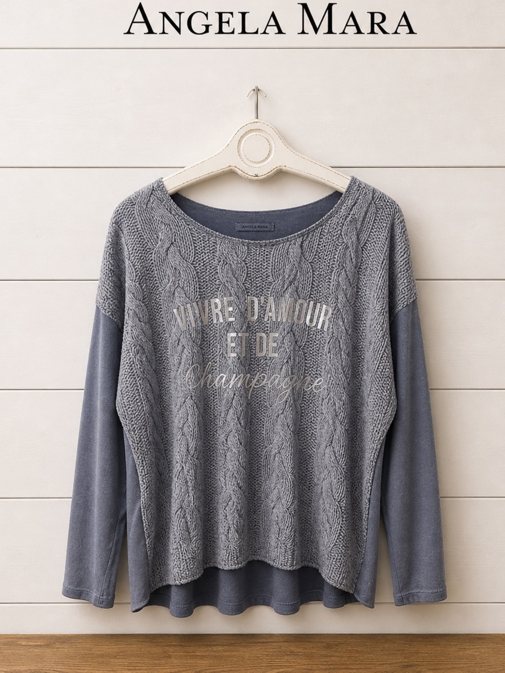 ANGELA MARA – Graphic knit-effect top – Size XL
